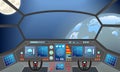 Spaceship cabin interior. Space background with planets: earth and moon. Spacecraft panel or dashboard. Vector illustration Royalty Free Stock Photo